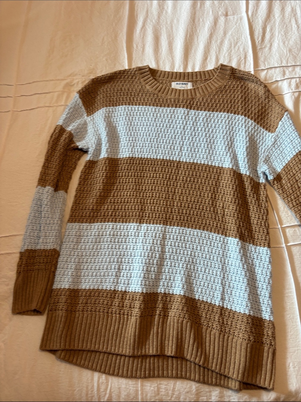 Old Navy women’s Crewneck Striped Waffle Knit Sweater - Brown & White